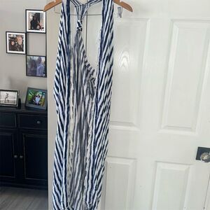Skemo Women's Striped Halter Maxi Dress Blue Size S Summer Boho Casual